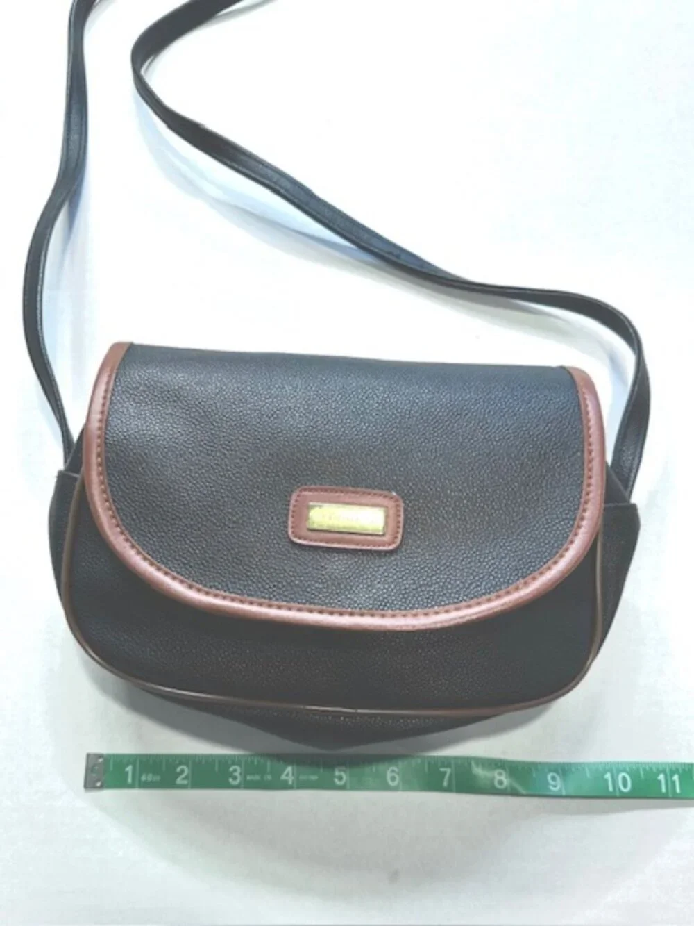 Guy Laroche Paris Crossbody Handbag Snap Flap Pebbled Leather Black and Brown